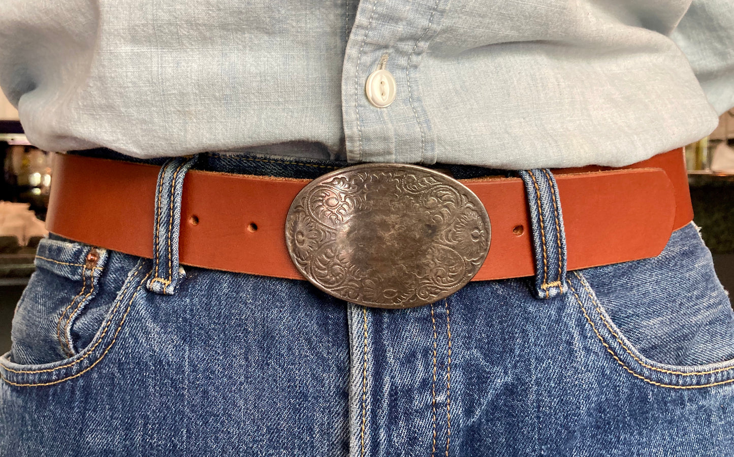 Bridle Leather Belt w/ Vintage Buckle