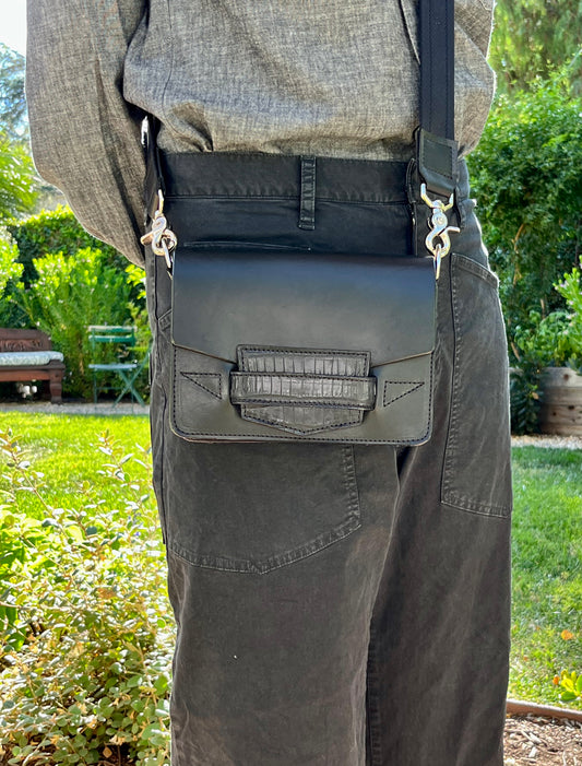 Black Slot Bag with Alligator Trim