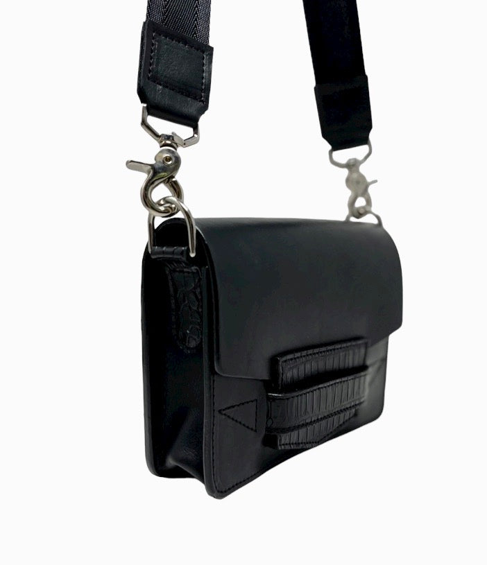 Black Slot Bag with Alligator Trim