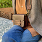 Brown Slot Bag With Alligator Trim