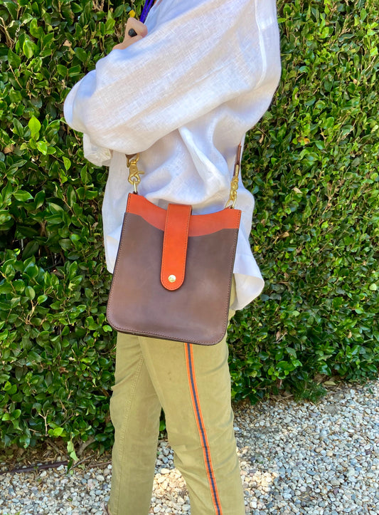 Classic Brown and Orange Two-Pocket Bag