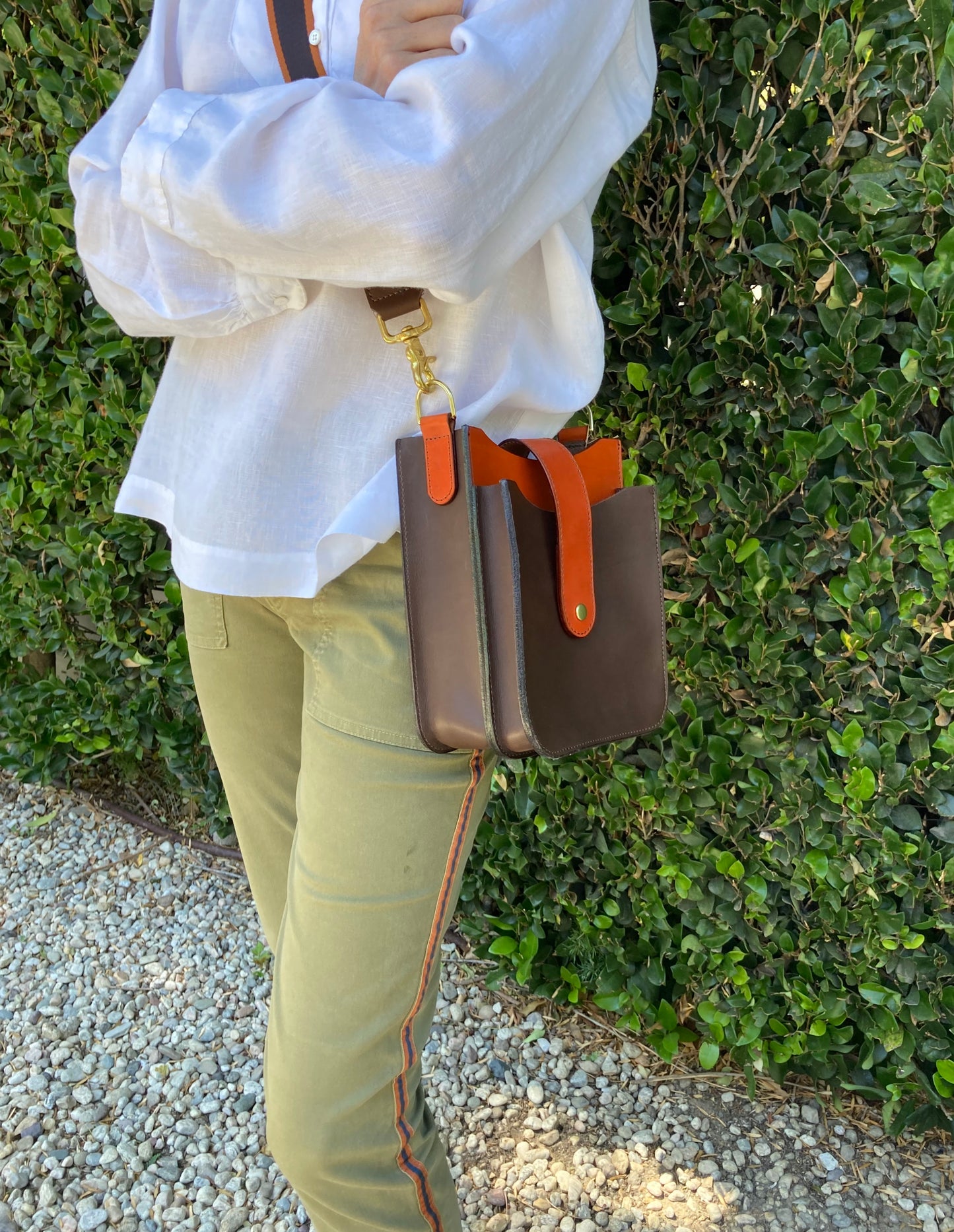 Classic Brown and Orange Two-Pocket Bag