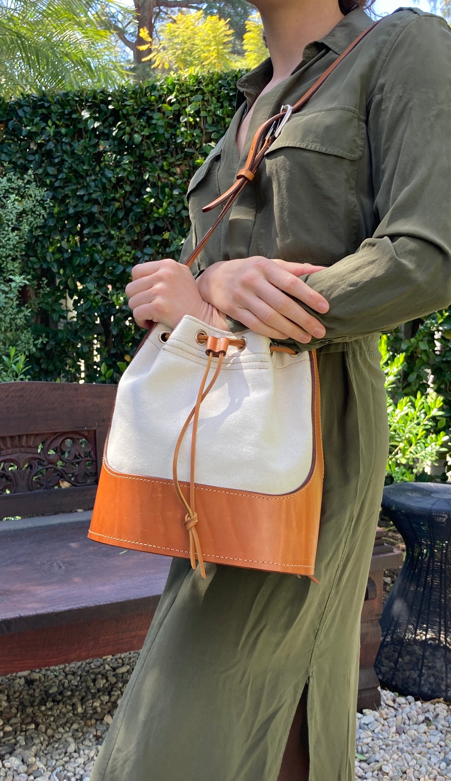 Hermann Oak & Canvas Cinch Bag