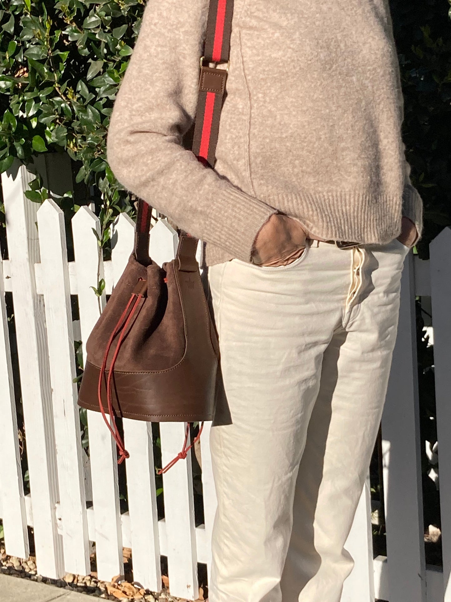 Brown Suede Cinch Bag