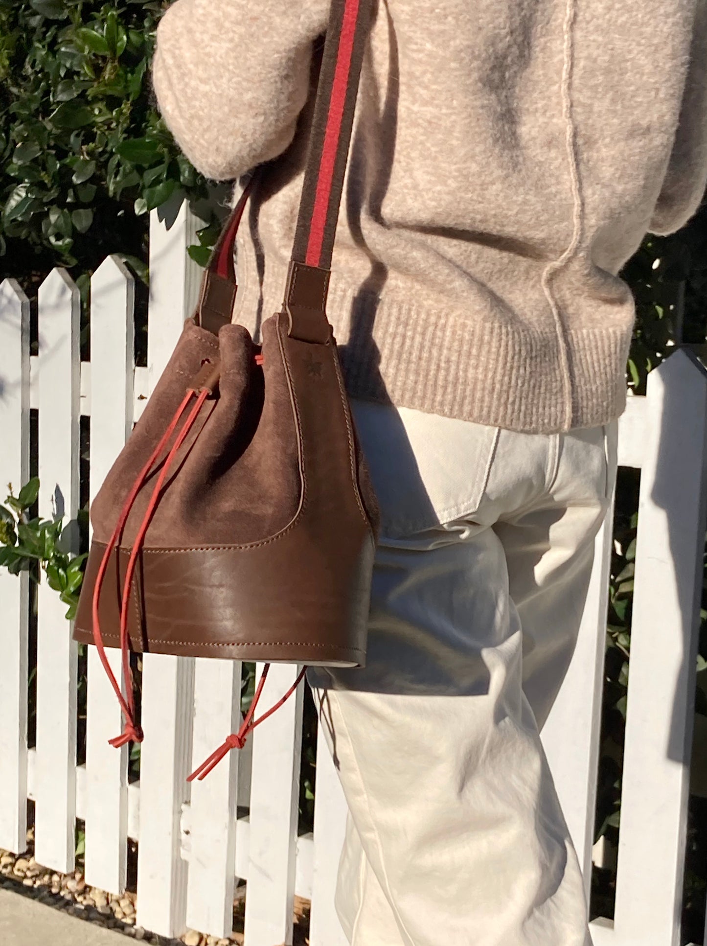 Brown Suede Cinch Bag