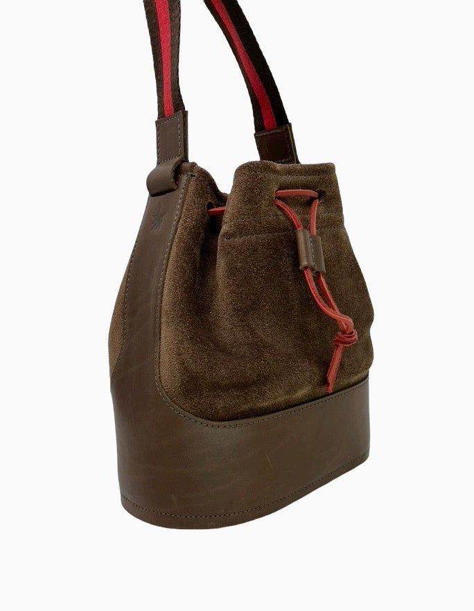 Brown Suede Cinch Bag