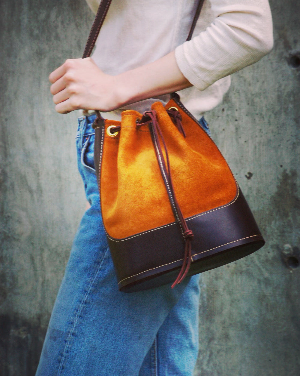 Suede & Leather Cinch Bag