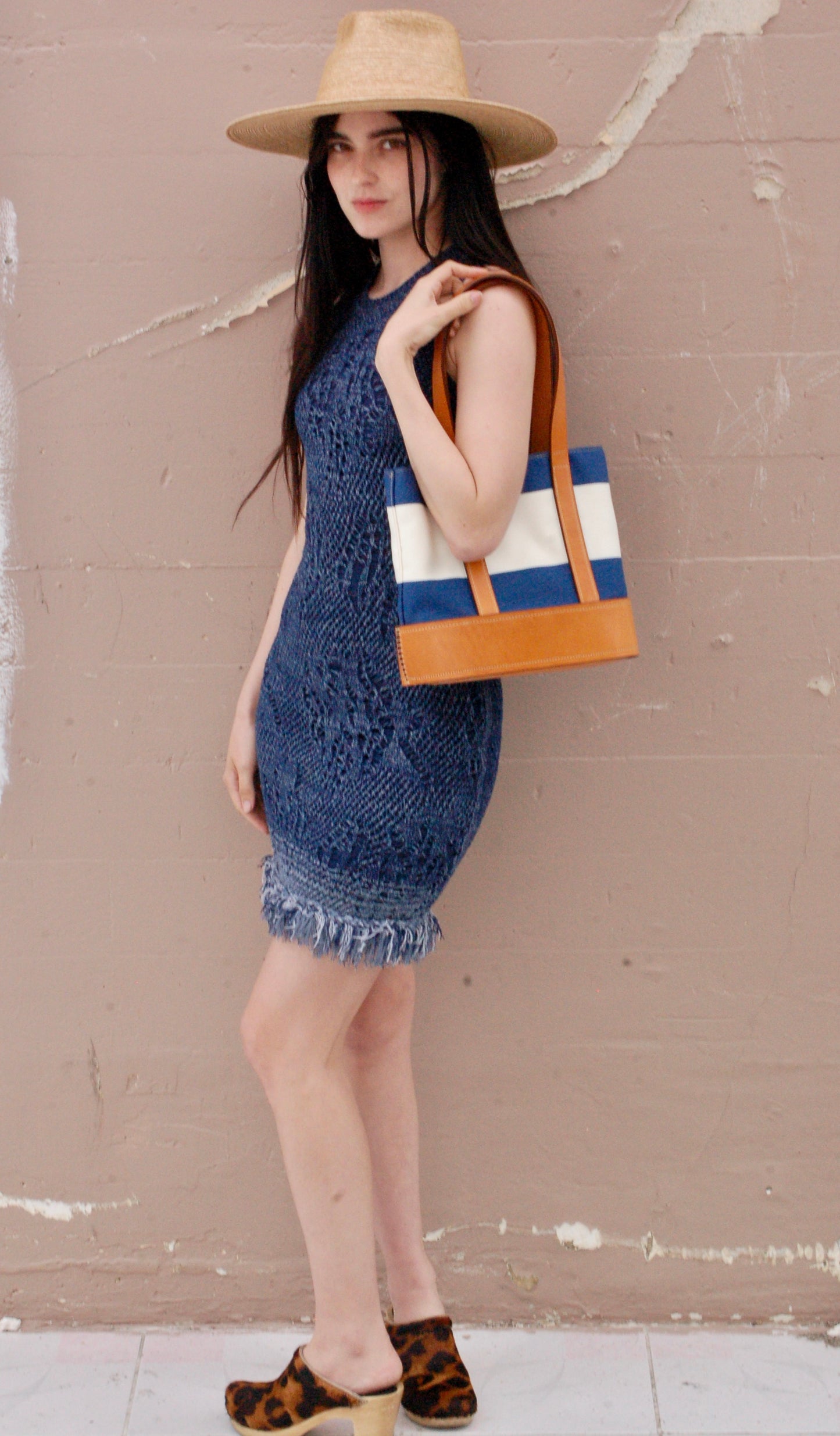 Blue & White Striped Canvas Tote Bag