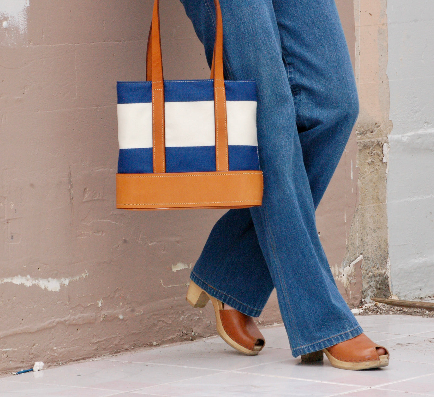 Blue & White Striped Canvas Tote Bag