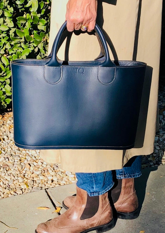 Personalized Blue Leather Tote Bag