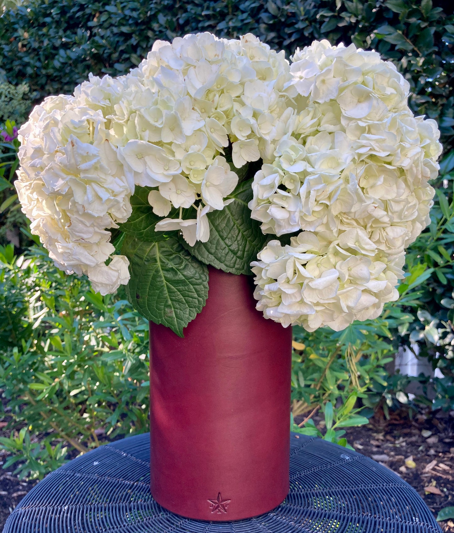 Burgundy Leather Covered Vase