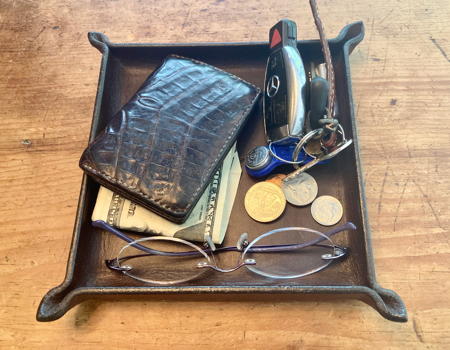 Burgundy Leather Valet Tray