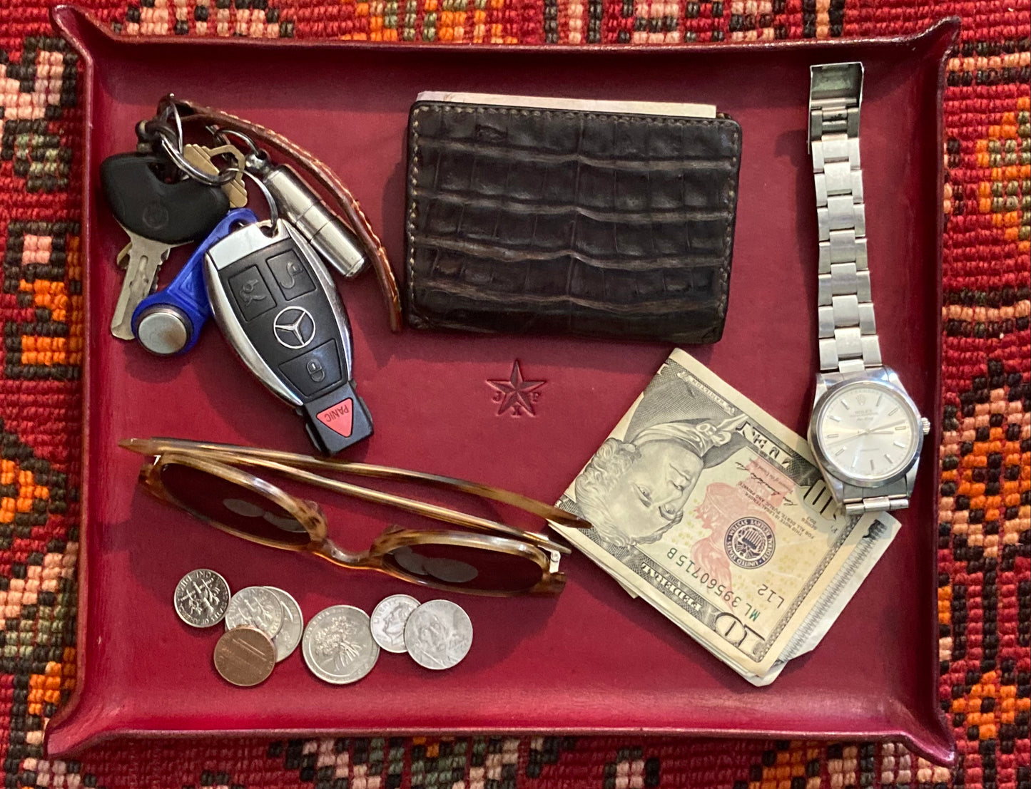 Red Leather Valet Tray